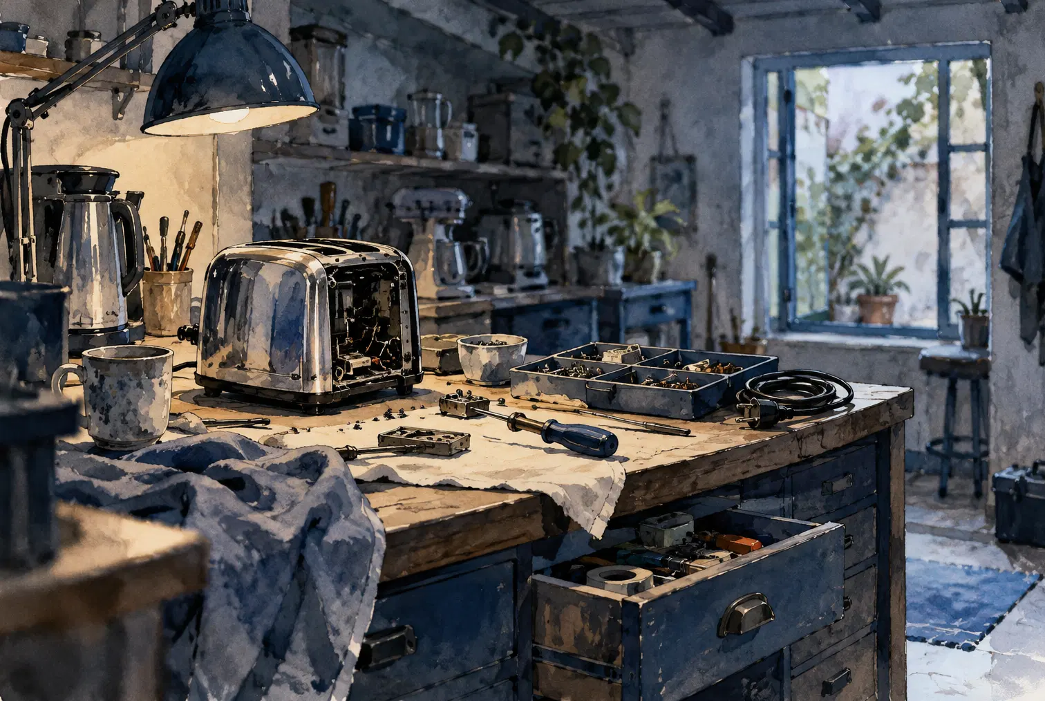 Illustration of repair businesses and their working space