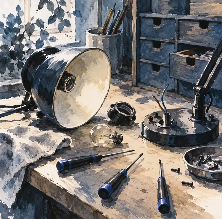 Illustration of repair businesses equipment and workspace